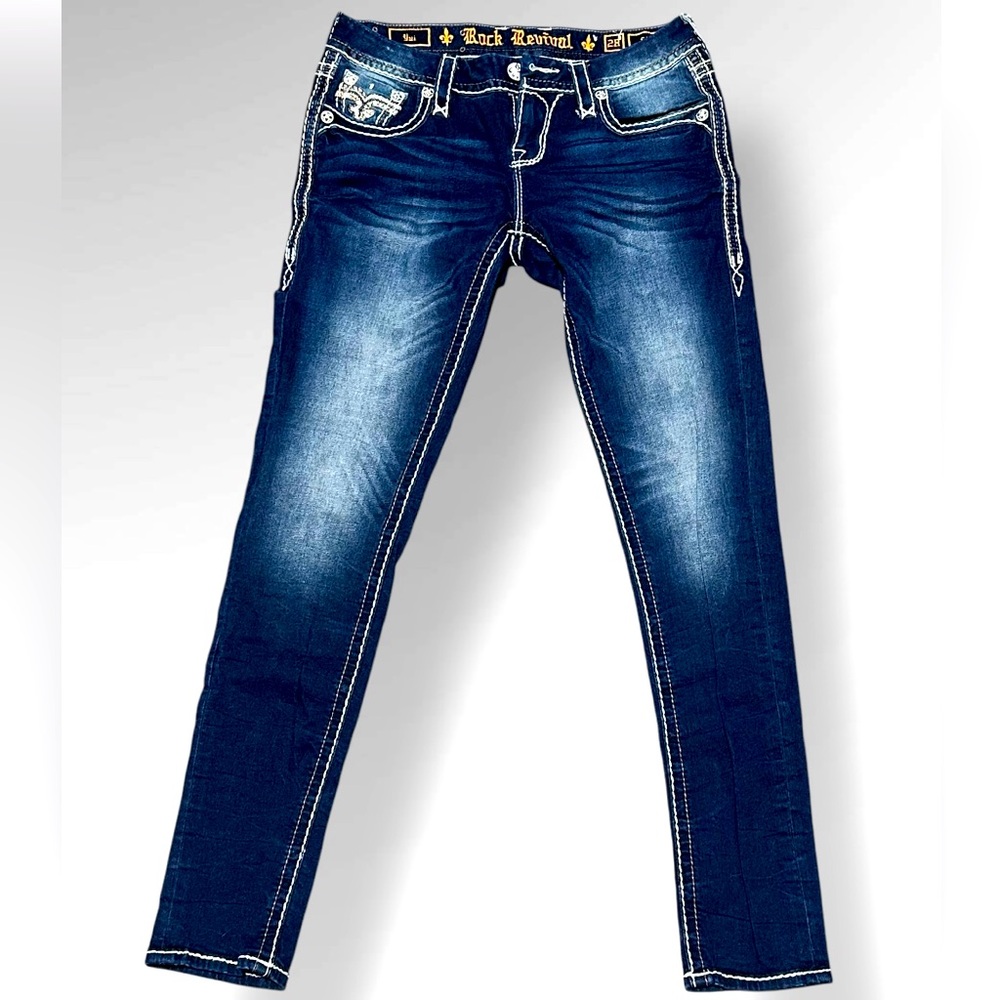 Rock Revival Mid Rise Skinny Jeans Womens Size 28 Rhinestone Yui Embellished